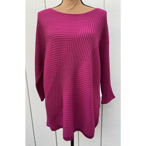 Chico’s NWT Avery Boat Neck Rib 3/4 Sleeve Pullover Sweater Pink/Berry Size L/2